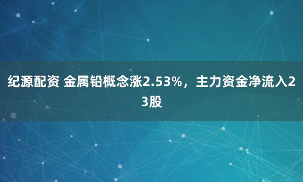 纪源配资 金属铅概念涨2.53%，主力资金净流入23股